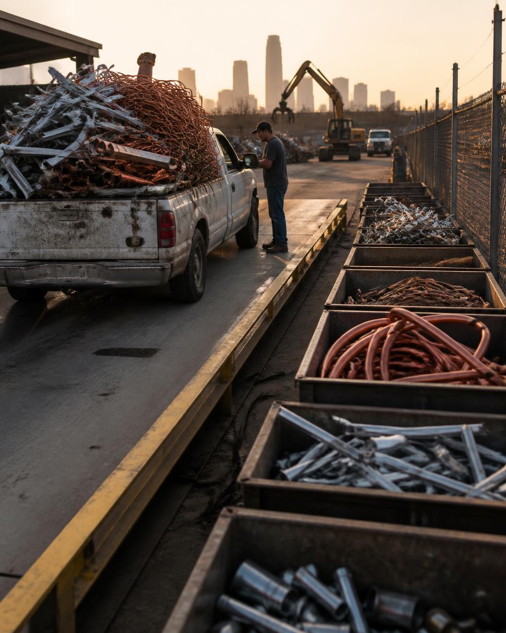 A pickup loaded with copper on the weighbridge at Redbank Metals in Houston